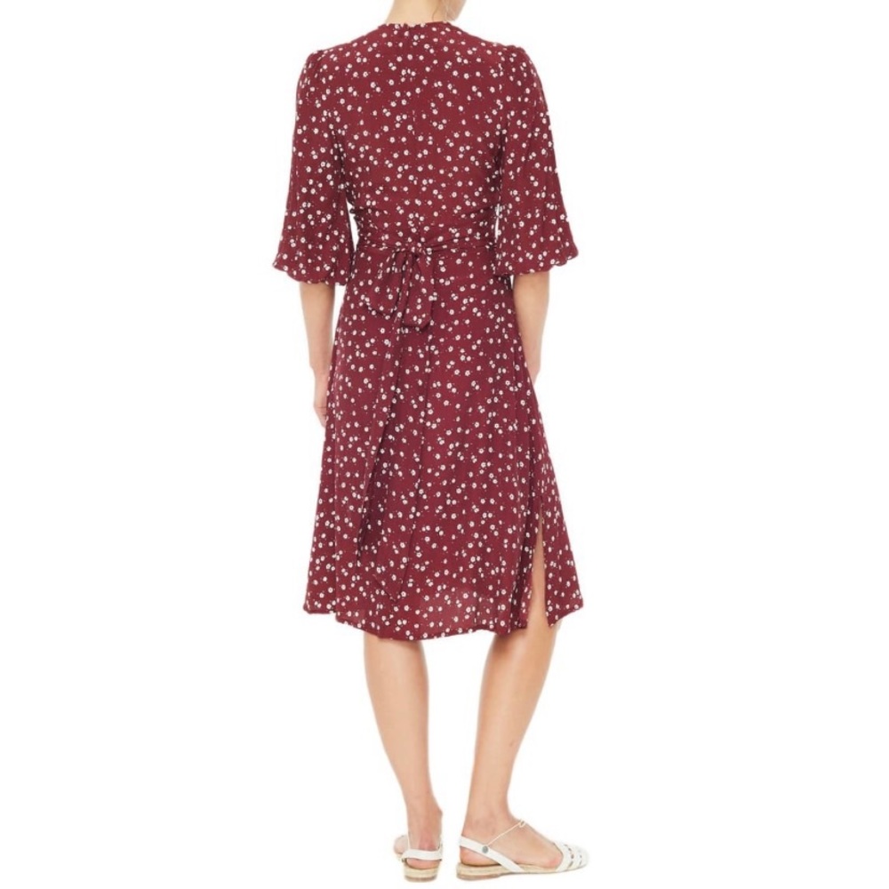 Faithfull the Brand Wine Midi Dress with Cream Dot Print - Picture 2 of 9